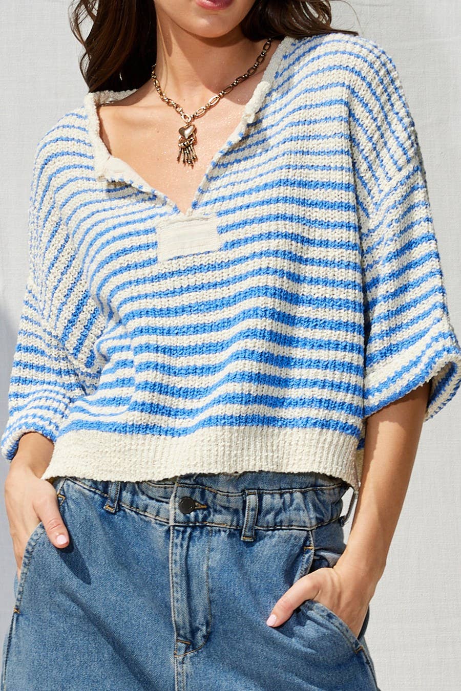 Lightweight Striped Slouchy Sweater w/ V-Neckline