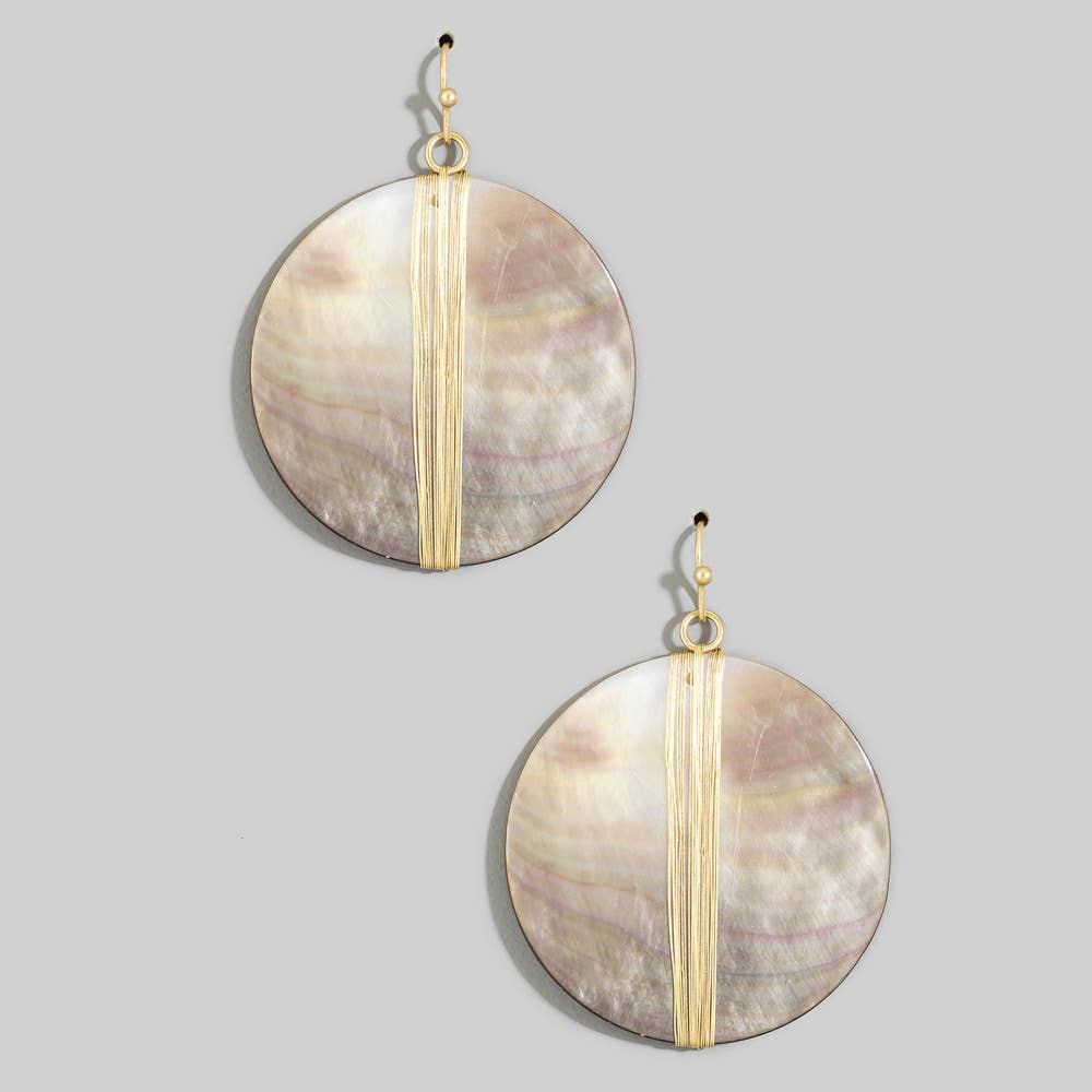 Large Round Shell Disc Drop Earrings