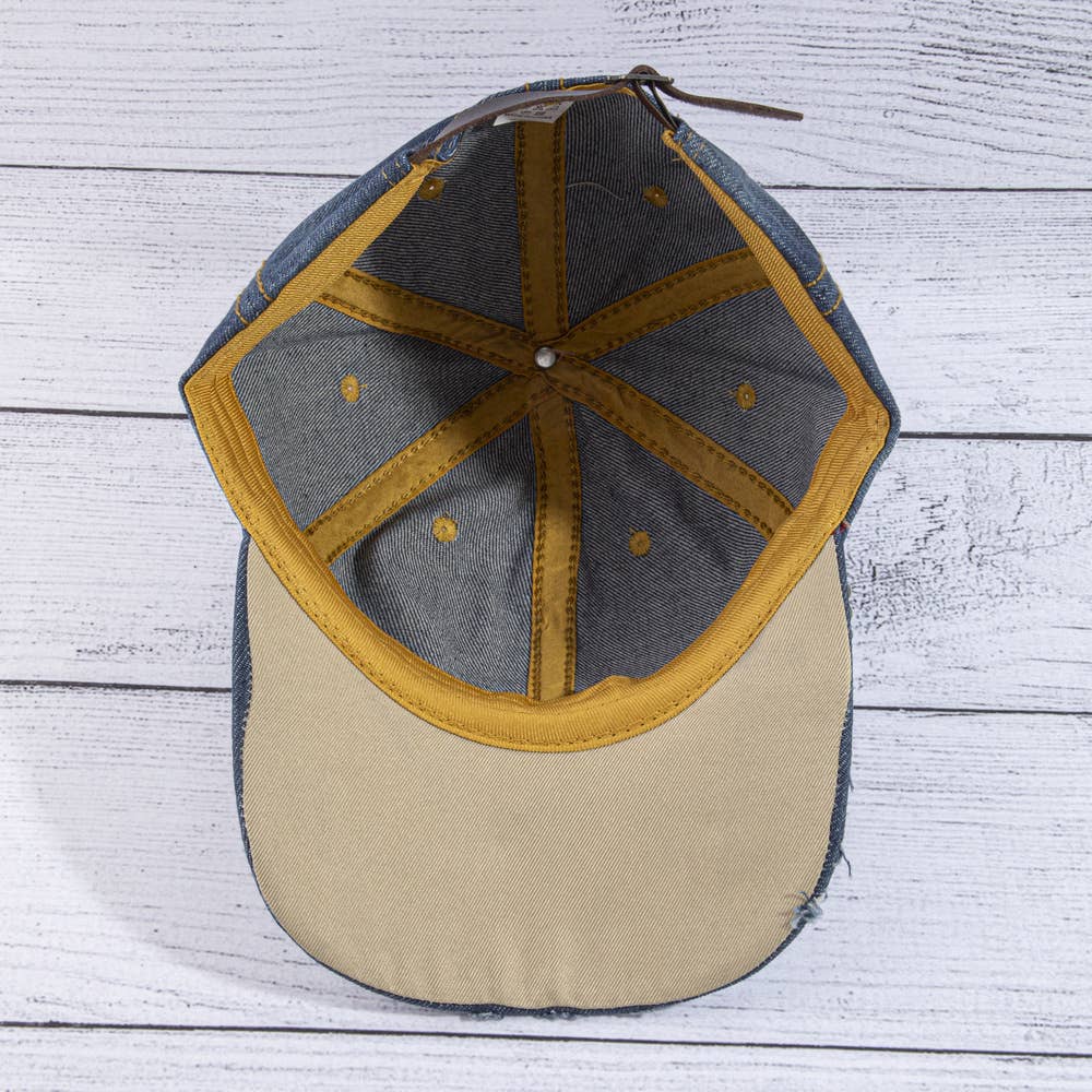 Crystal Star Studded Brim Denim Baseball Cap