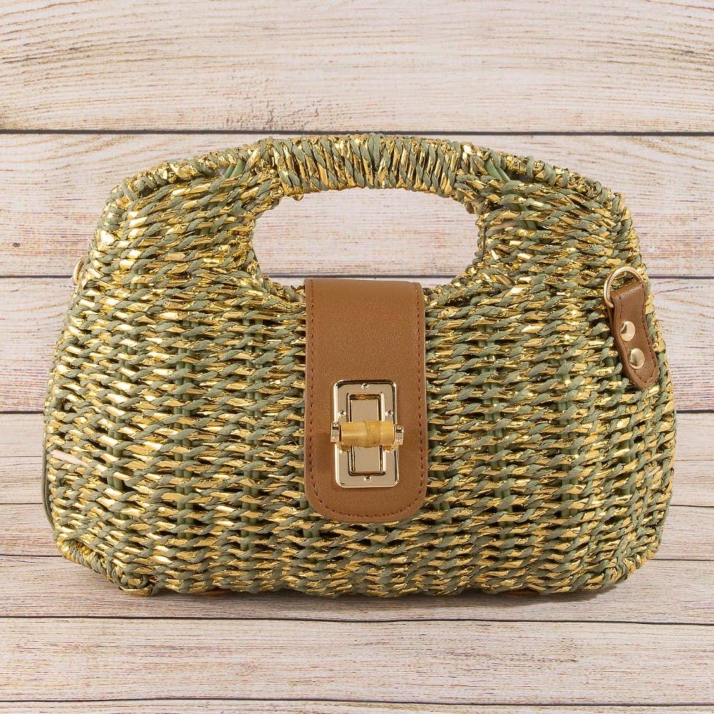 Two Tone Straw Woven Handbag