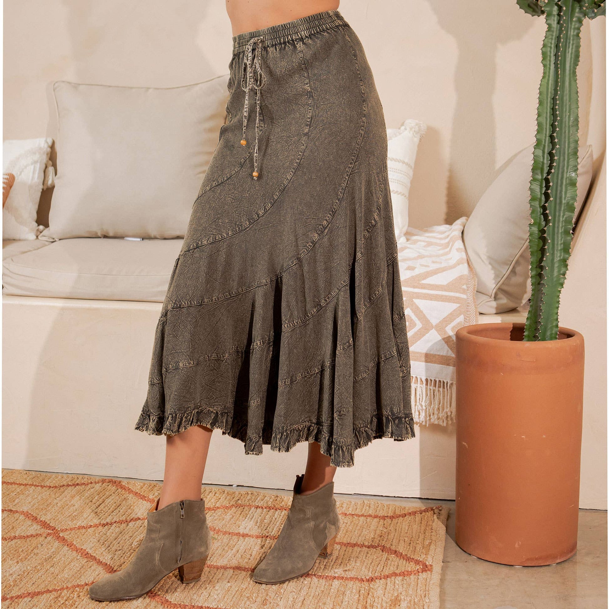 Boho Flair: Asymmetrical Mid-Length Skirt
