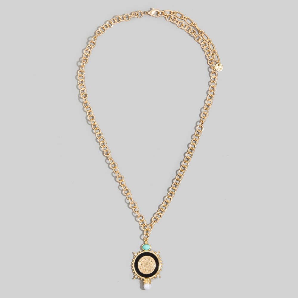 Turquoise Accent Medallion Pendant Necklace