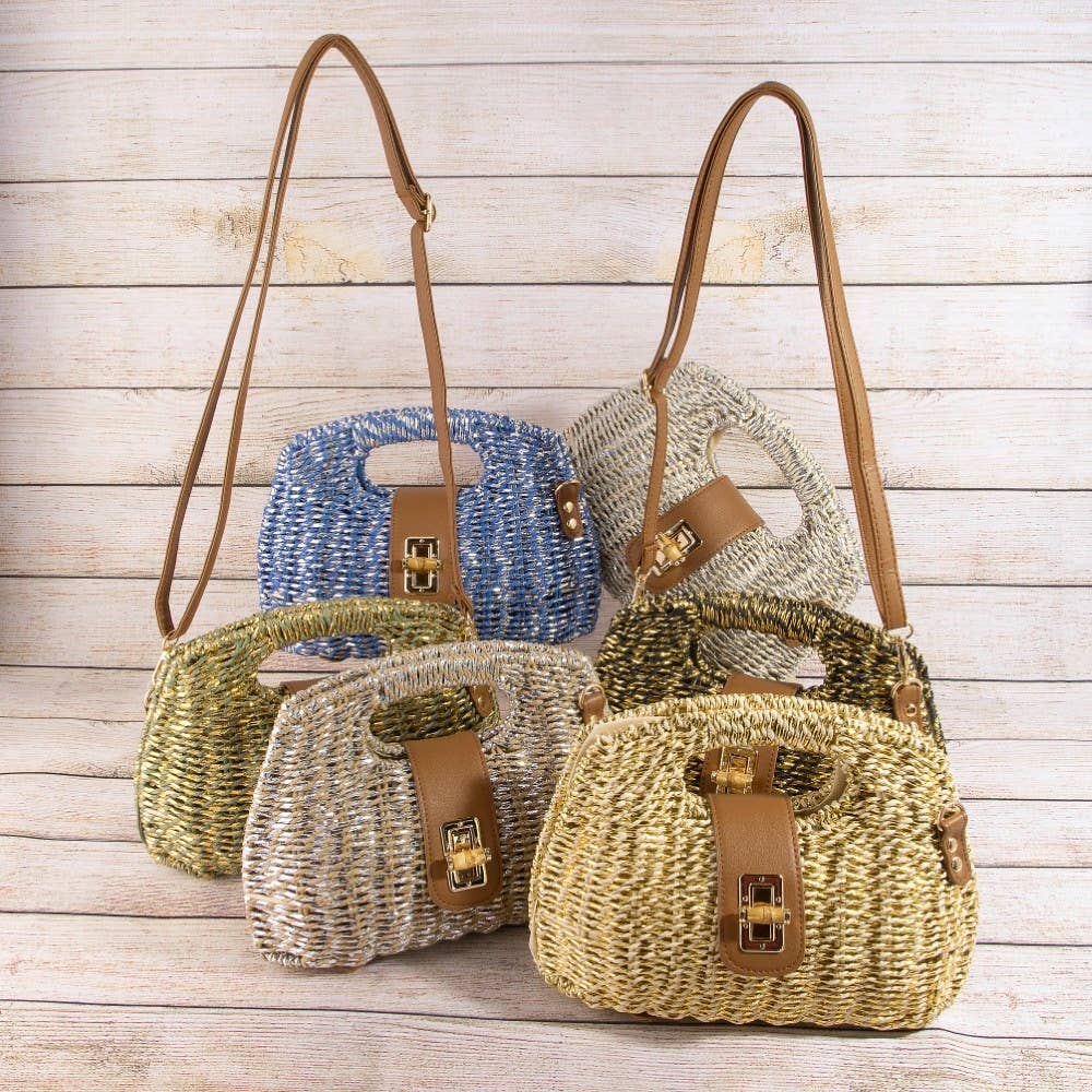 Two Tone Straw Woven Handbag