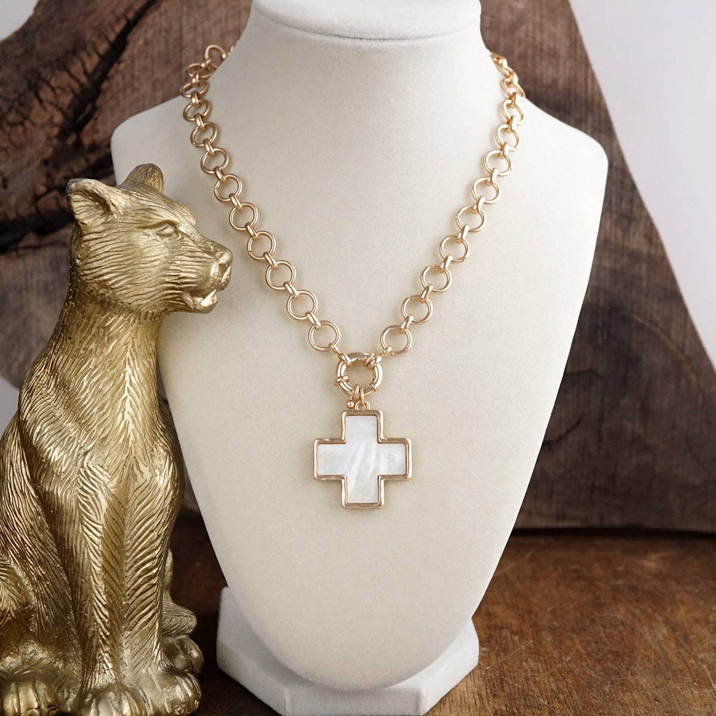 Luminous Cross – Mother of Pearl Charm Necklace