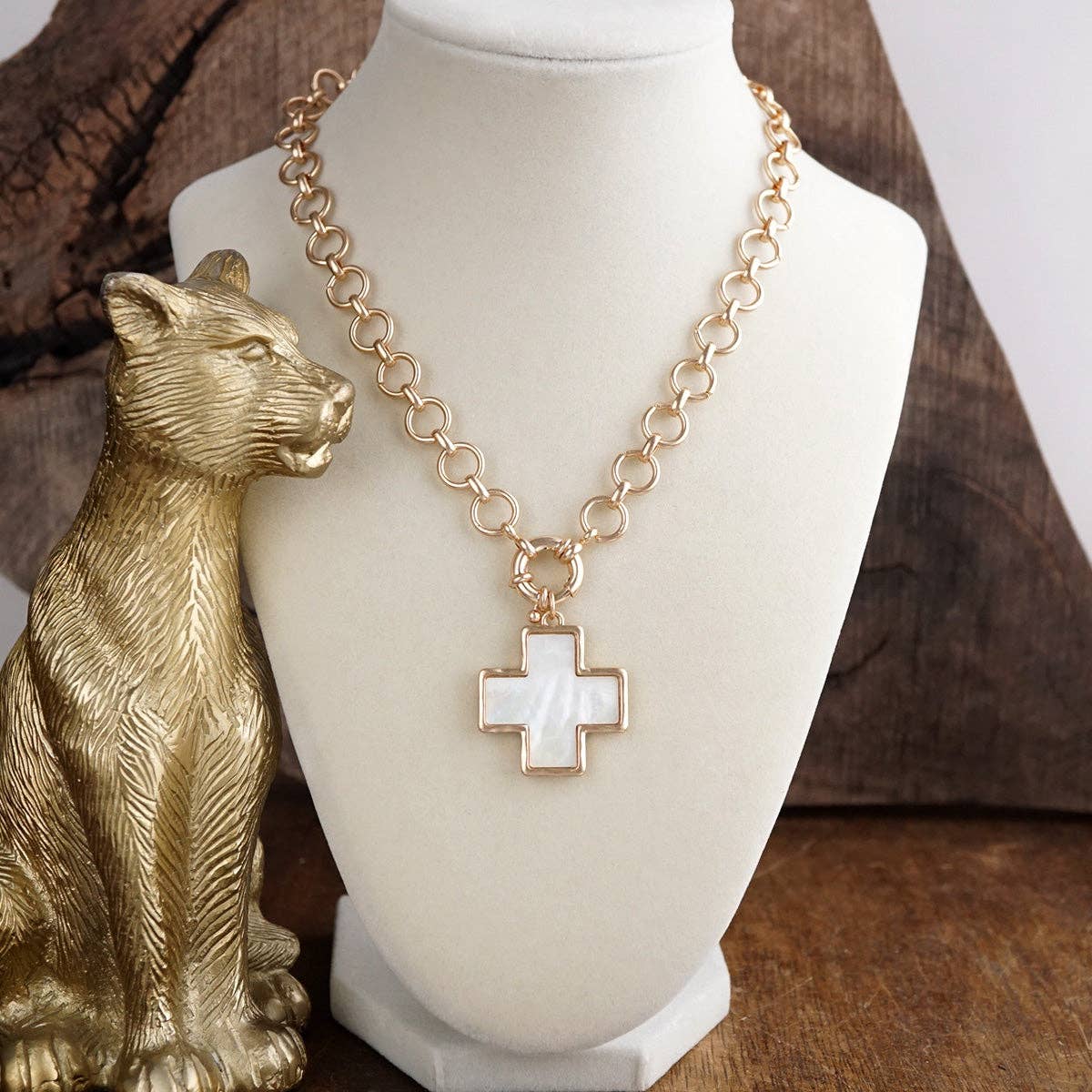 Luminous Cross – Mother of Pearl Charm Necklace