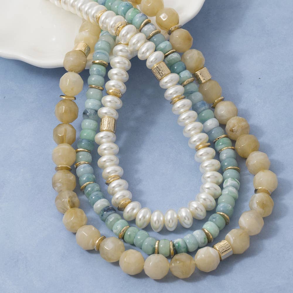 Triple Strand Acrylic Bead And Rondelle Necklace