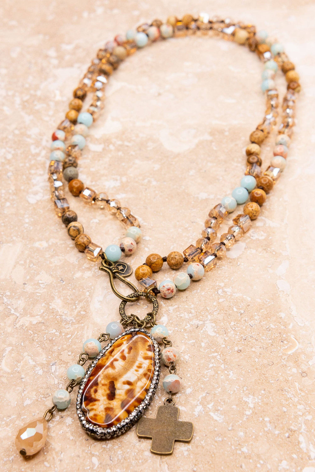 Boho Necklace in Amazonite and Jasper/Emma