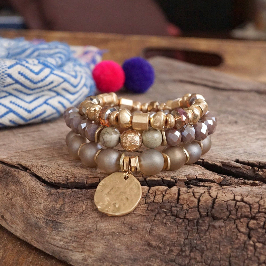 Desert Glow – Coin Charm Bracelet Stack in Rose Blush