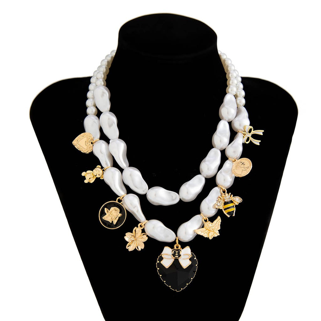 Baroque Pearl Necklace with Assorted Charms in Ivory