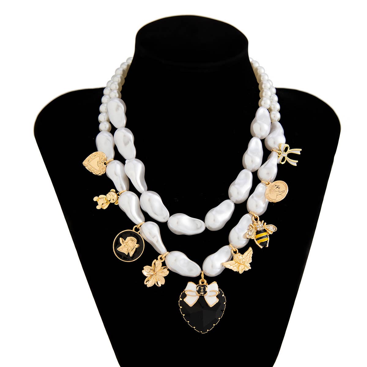 Baroque Pearl Necklace with Assorted Charms in Ivory