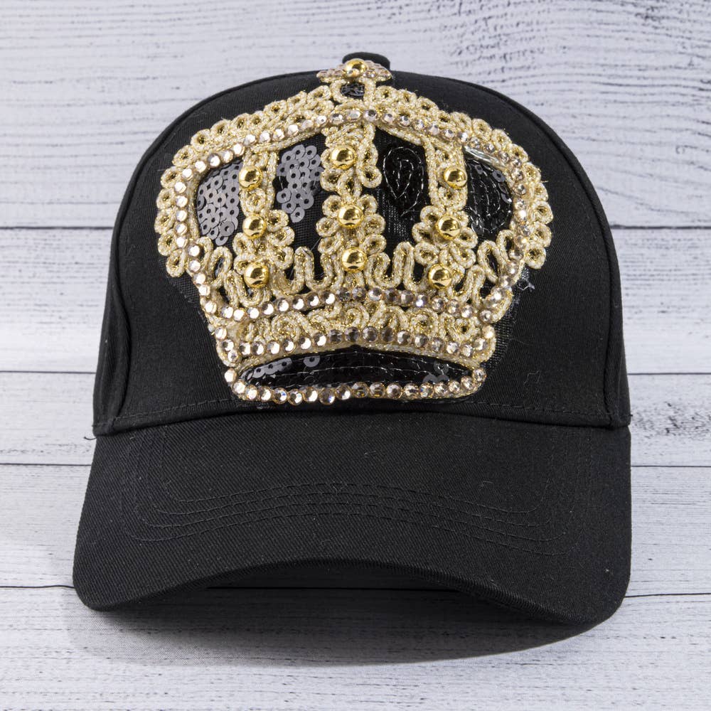 Sequin Crown Studded Cotton Baseball Cap