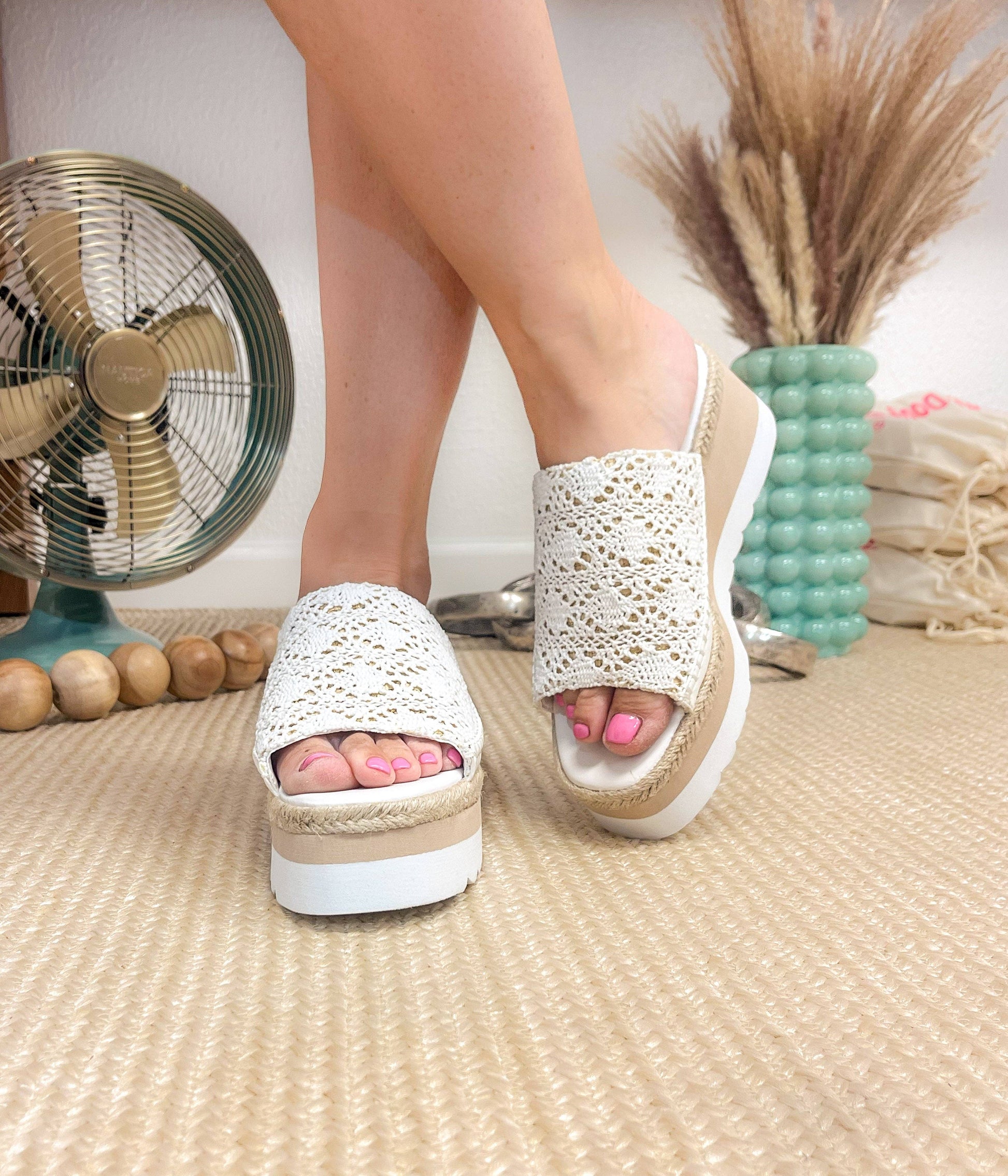 Wedge Crochet Slide in White / Ophelia wedge
