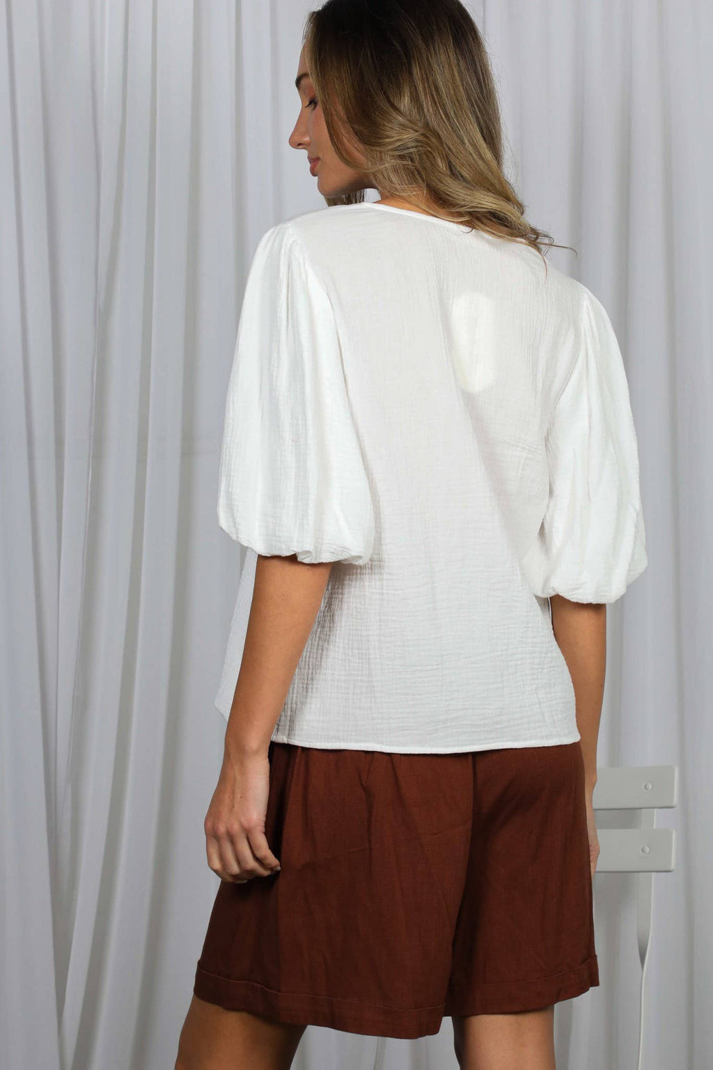 White Cotton Blouse Top Short Sleeve