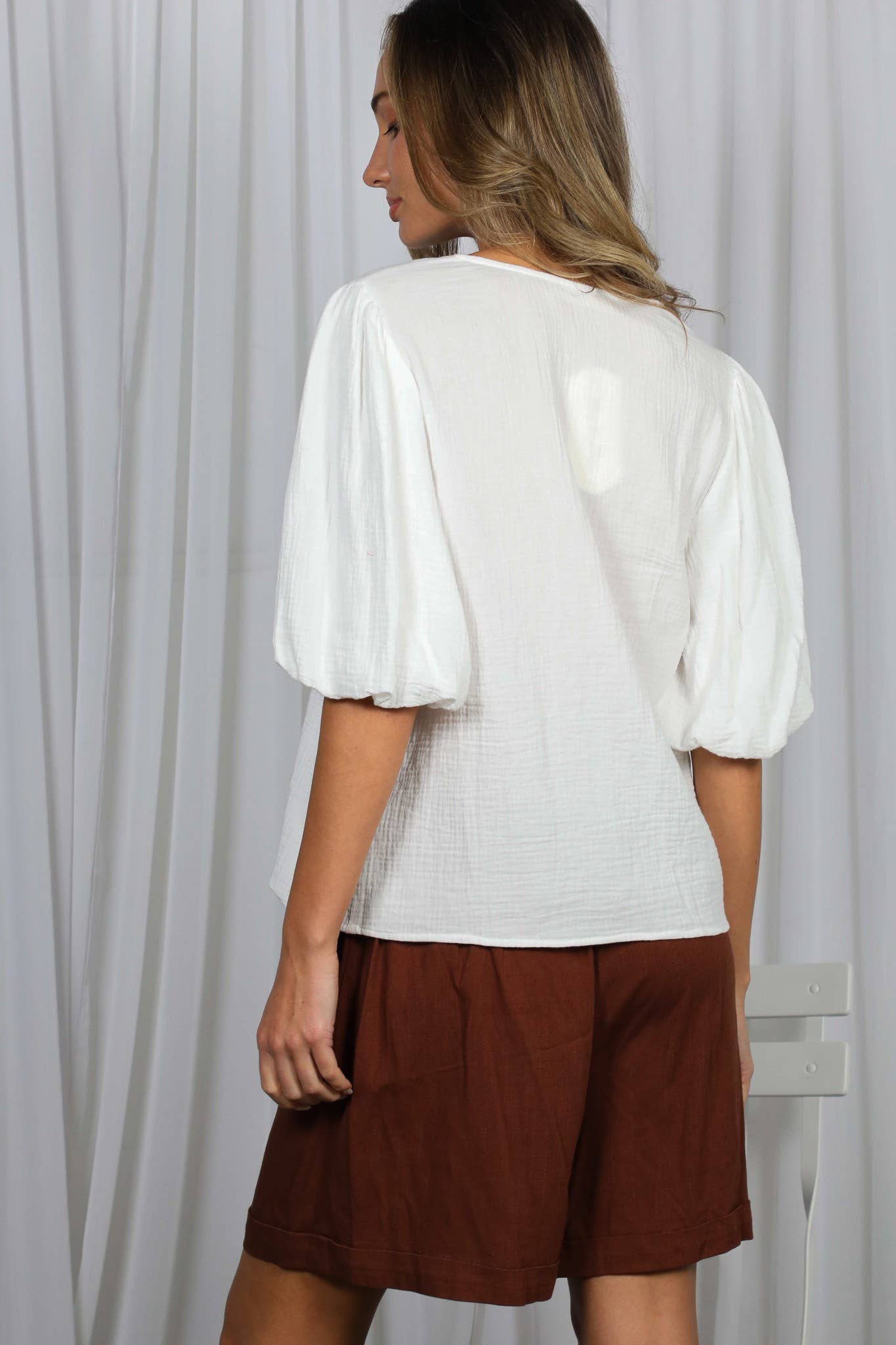 White Cotton Blouse Top Short Sleeve