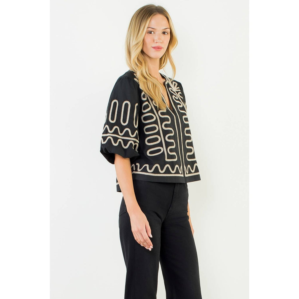 Puff Sleeve Embroidery Top