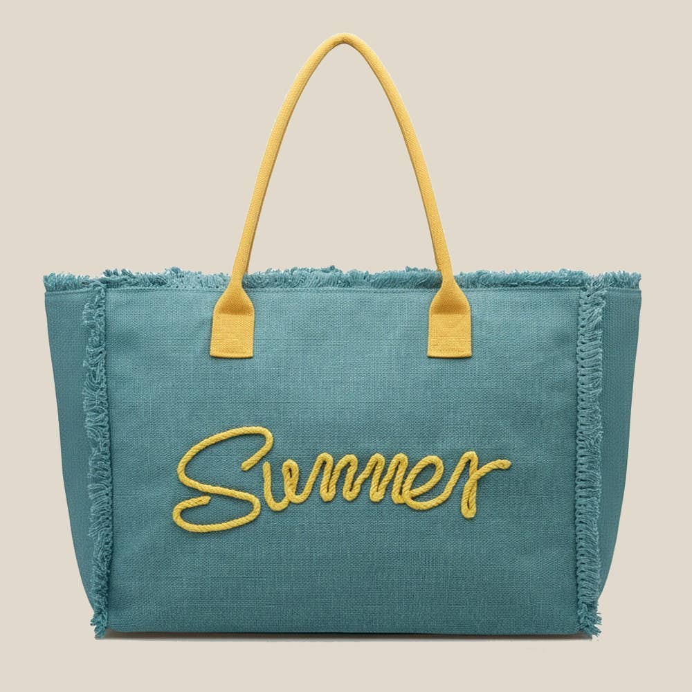 Embroidered Summer Print Fringe Tote Bag