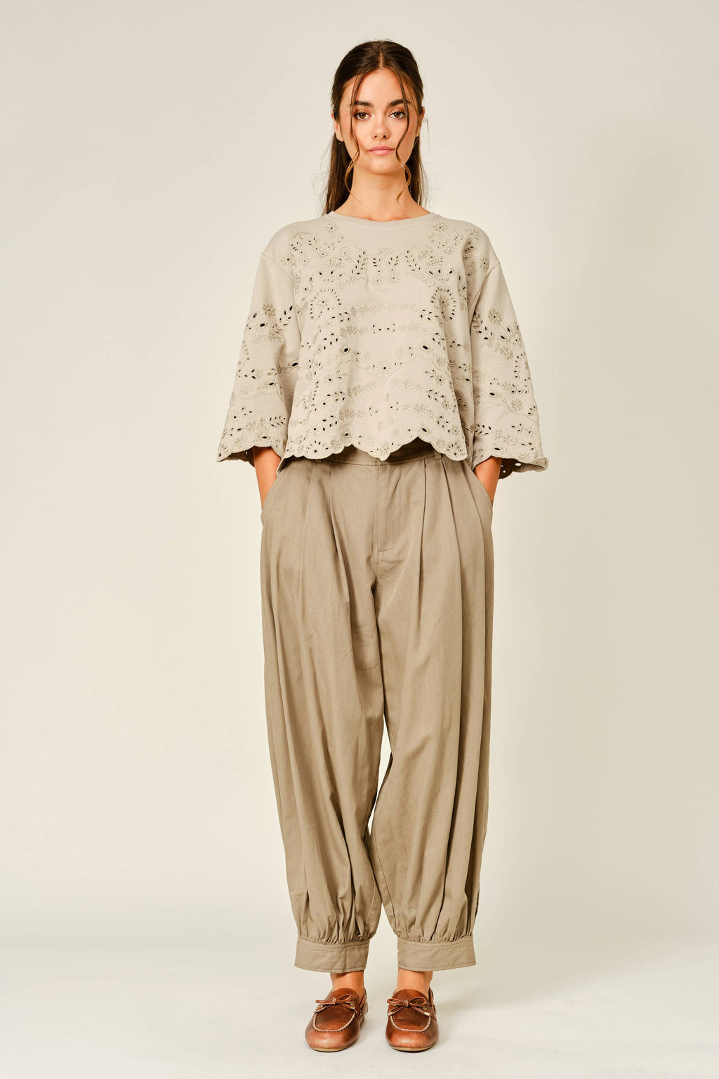 Terry Eyelet Short-Sleeve Sweatshirt