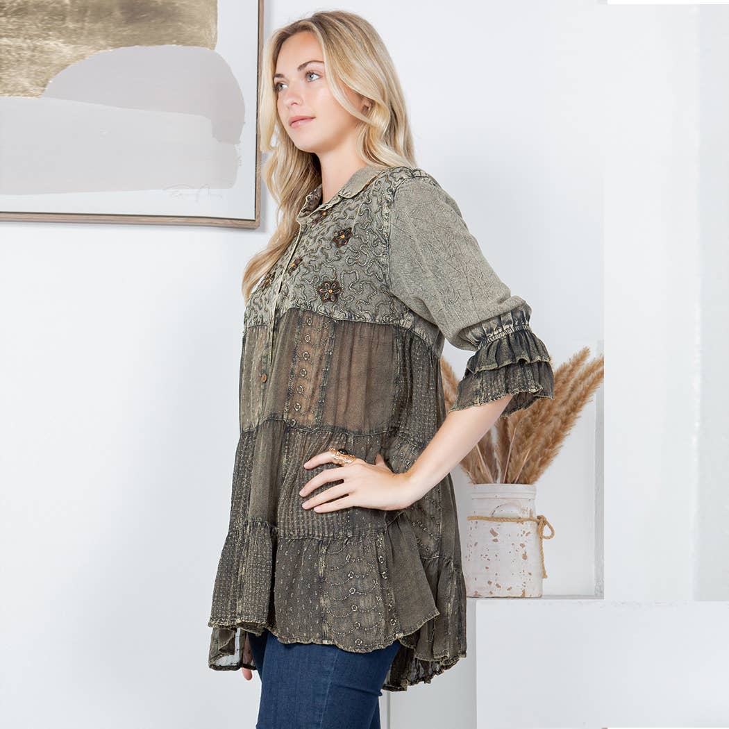 Chasing Daylight Embroidered Button-Down Tunic