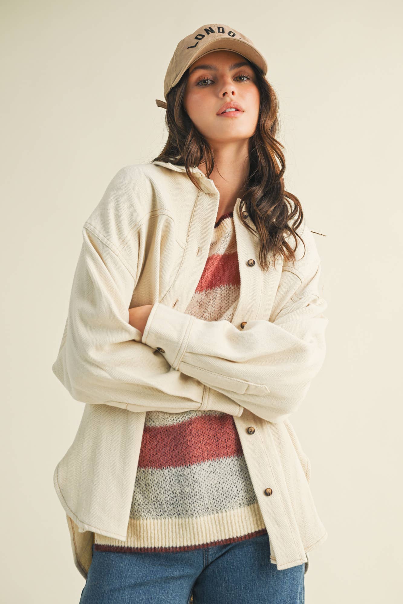 Lorie Button Down Jacket Shirt in Cream