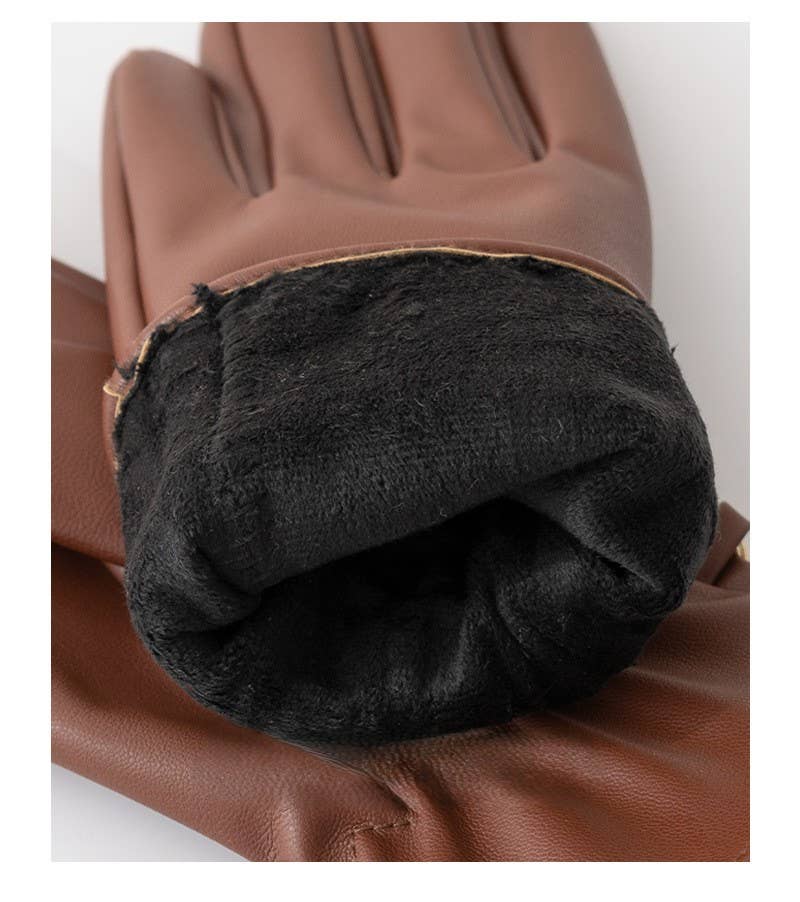Faux Leather Gloves with Gold Buckle Detail