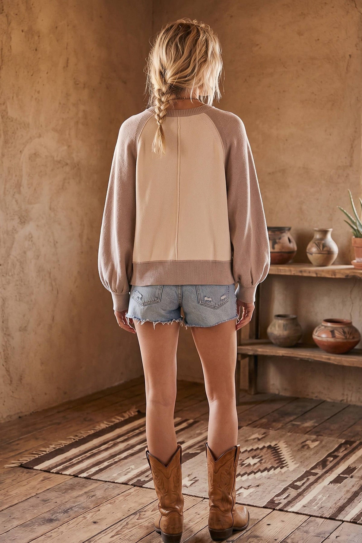 Brielle Color Block Henley Sweater