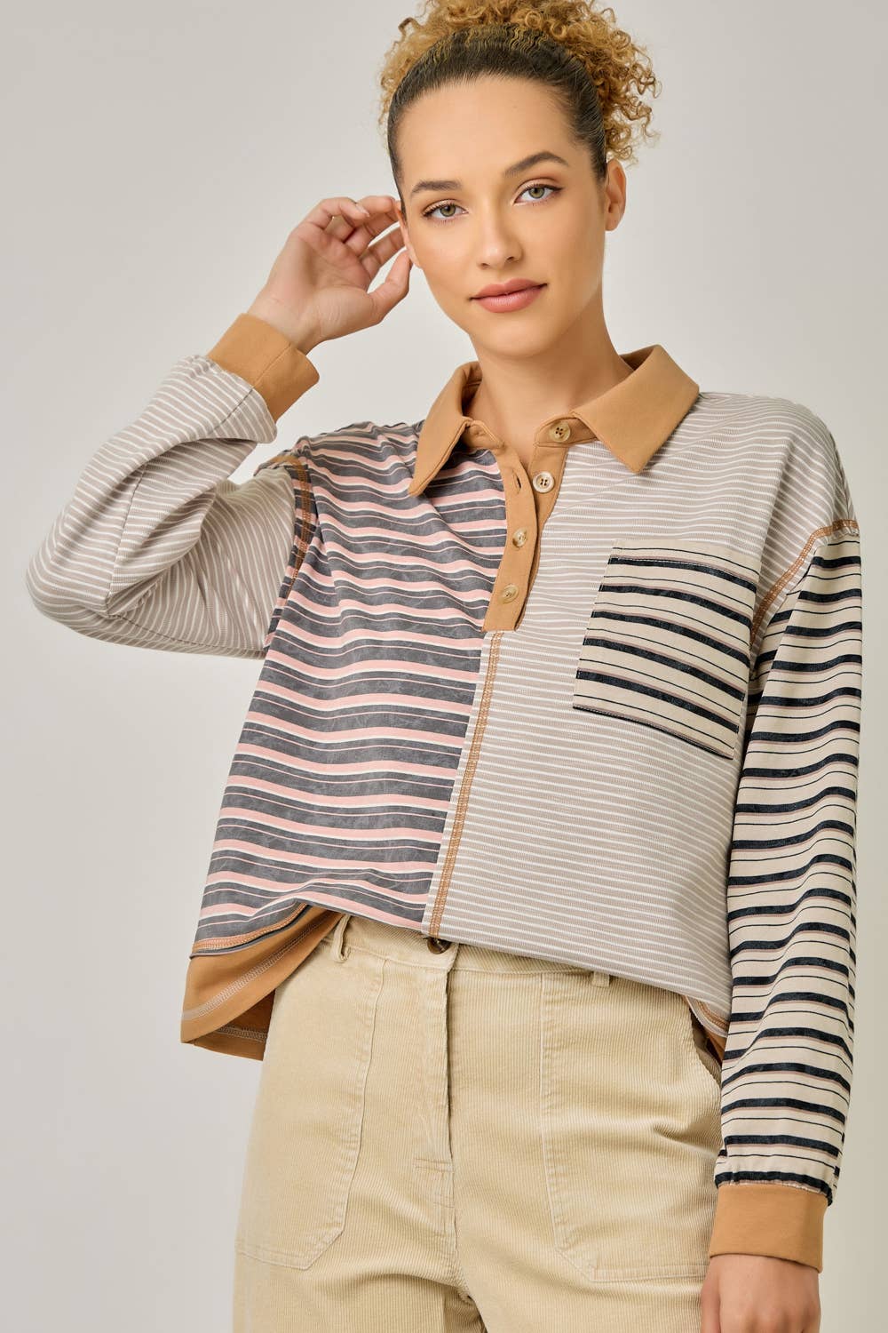 Mireya Mixed Stripe Polo Top