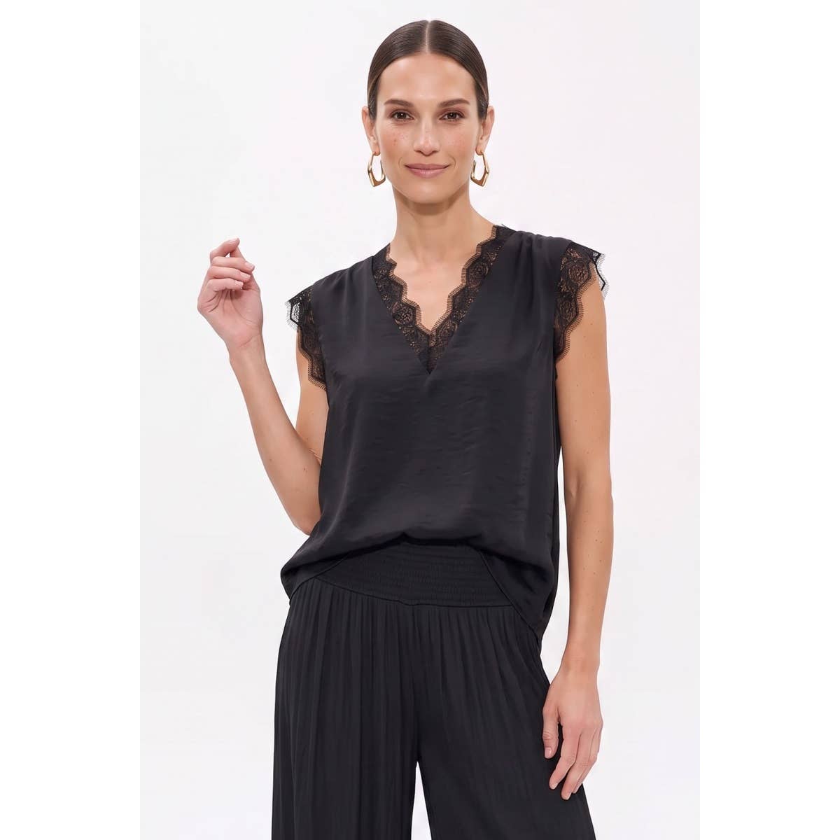 The Ismerie Lace Trim Satin Blouse