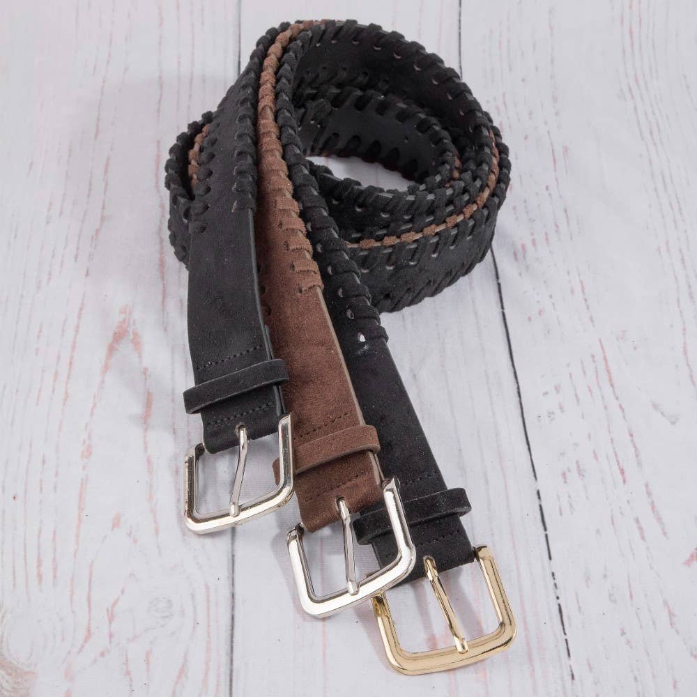 Wide Vegan Leather Whipstitch Edge Belt