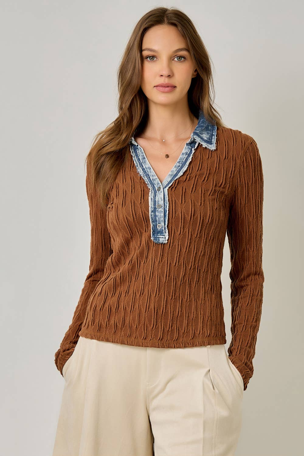 Dacota Denim Mix Henley Top