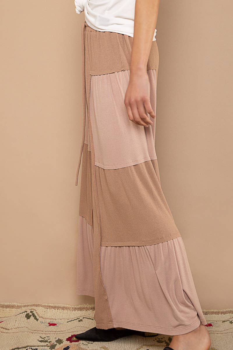 POL Ribbed Contrast Wide Leg Pants
