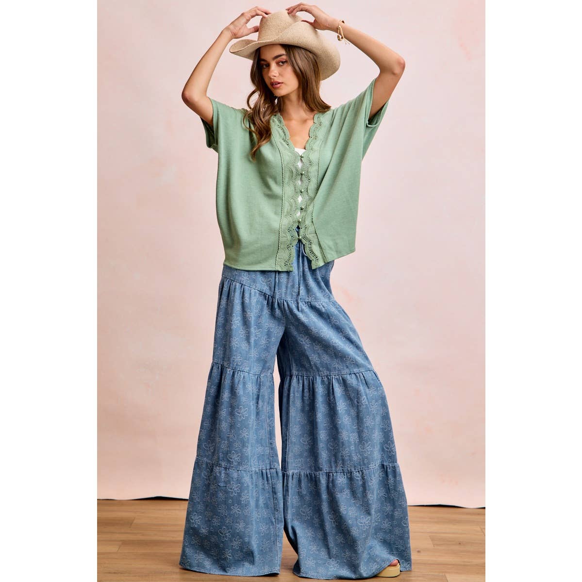 Daisy Tiered Floral Denim Pants