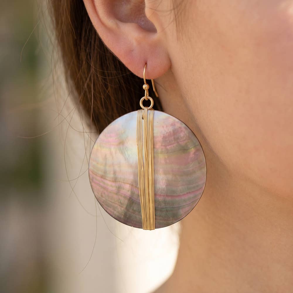 Large Round Shell Disc Drop Earrings