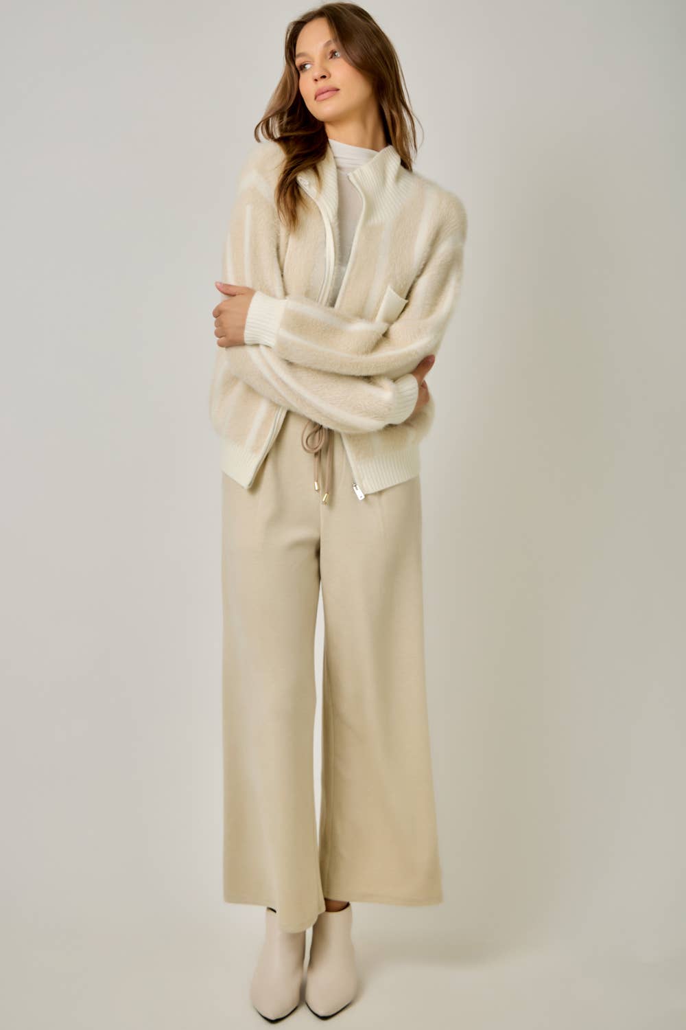 Fuzzy Zip-Up Sweater Jacket