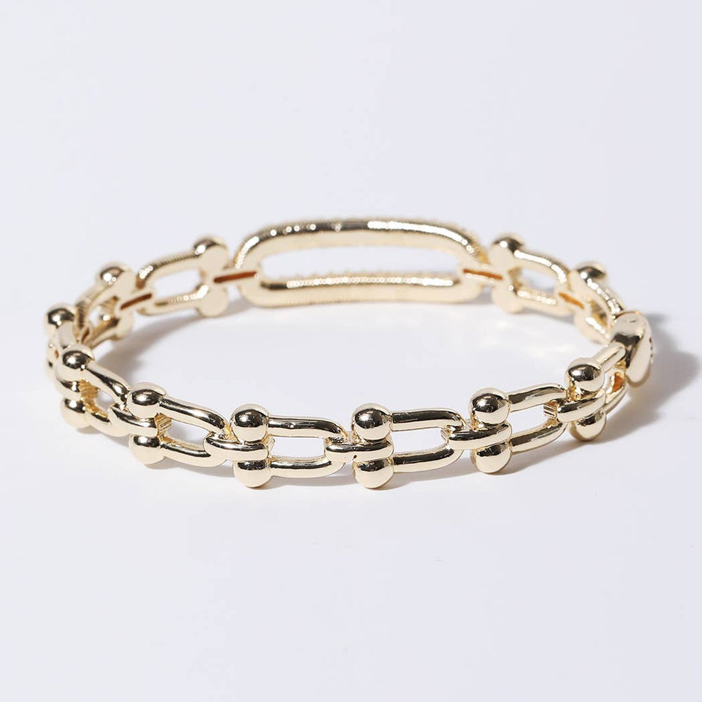 Linked Chain Gold CZ Pave Bar Bangle Bracelet