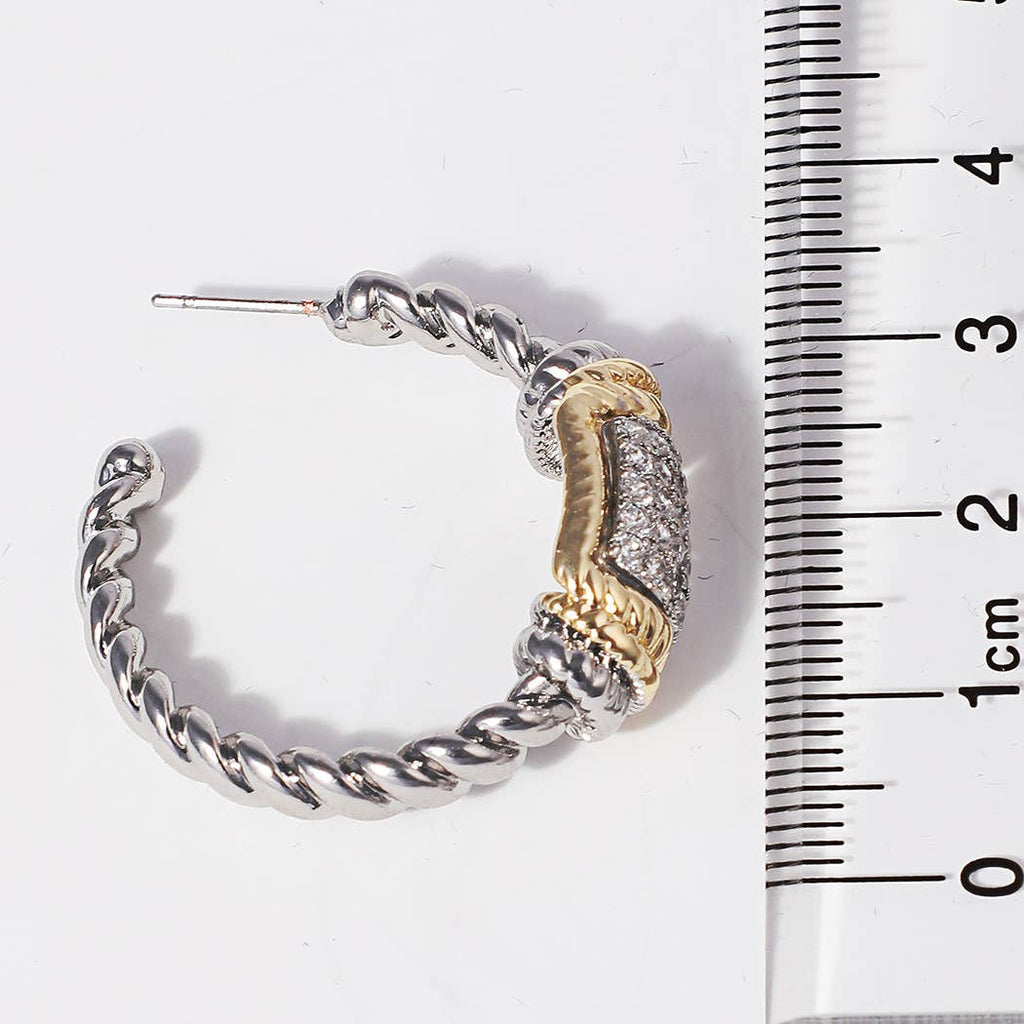 CZ Bar Twisted Hoop 14K Plated Post Earrings