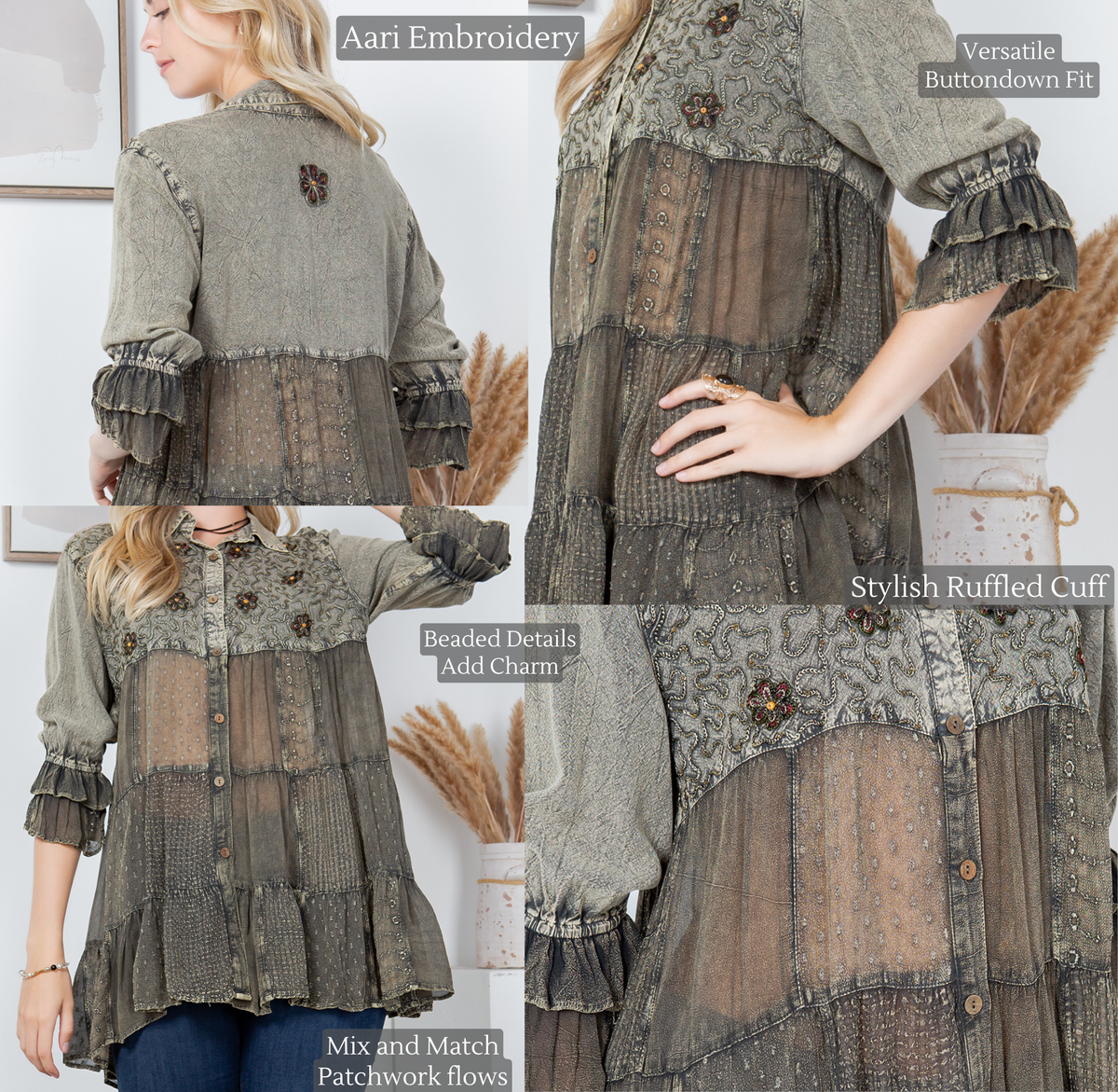 Chasing Daylight Embroidered Button-Down Tunic