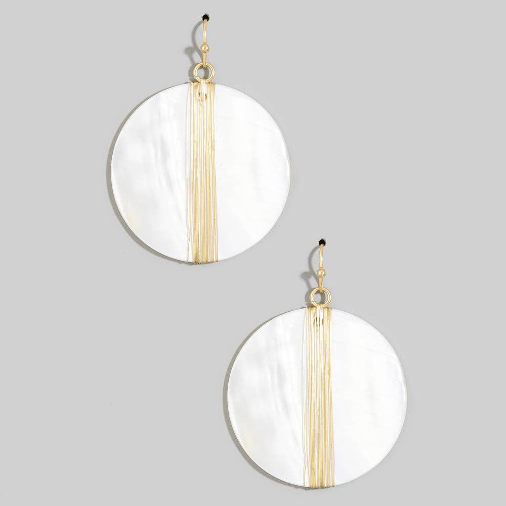 Large Round Shell Disc Drop Earrings