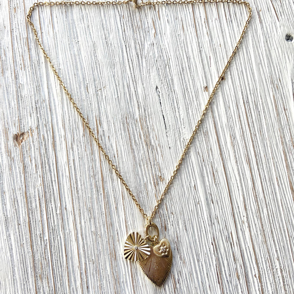 Triple Heart Charm Necklace w/ Removable Charms