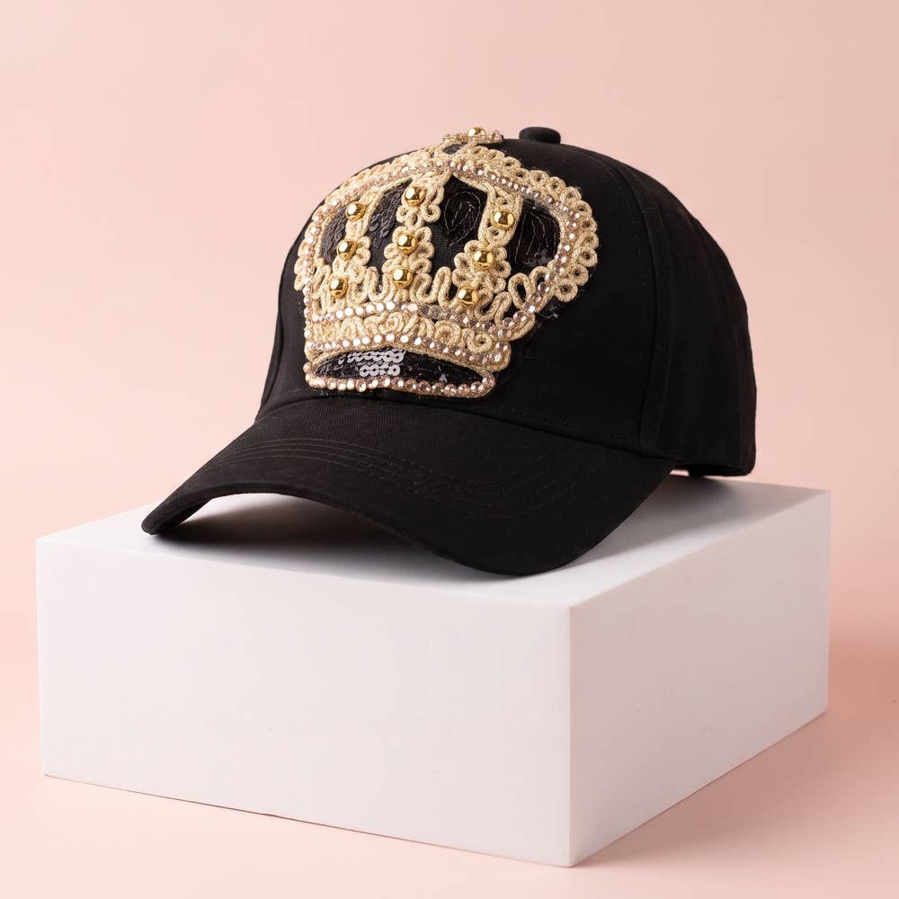 Sequin Crown Studded Cotton Baseball Cap