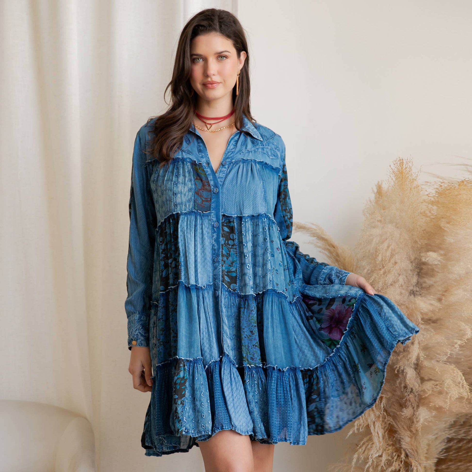 Boho Patchwork Babydoll Summer Dress