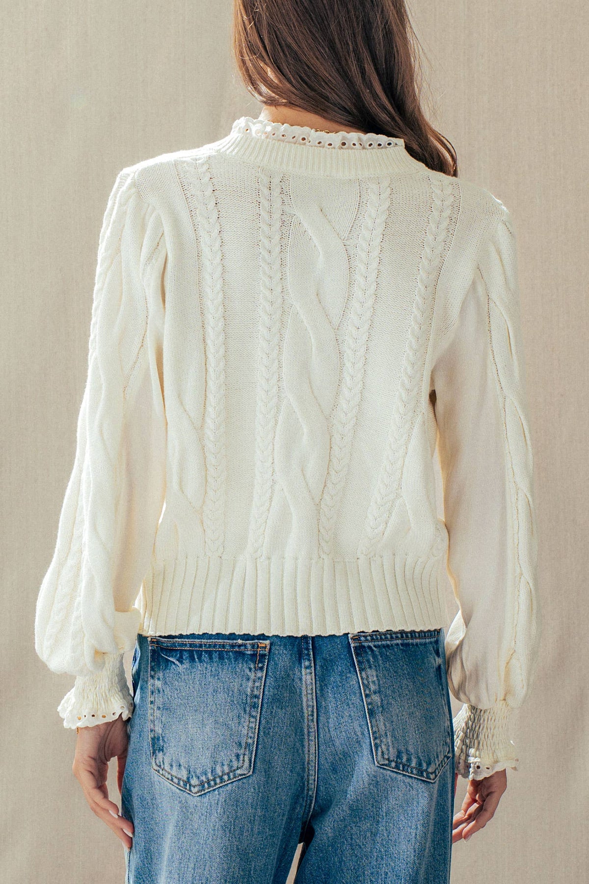 Elsie Lace Trim Cable Knit Sweater
