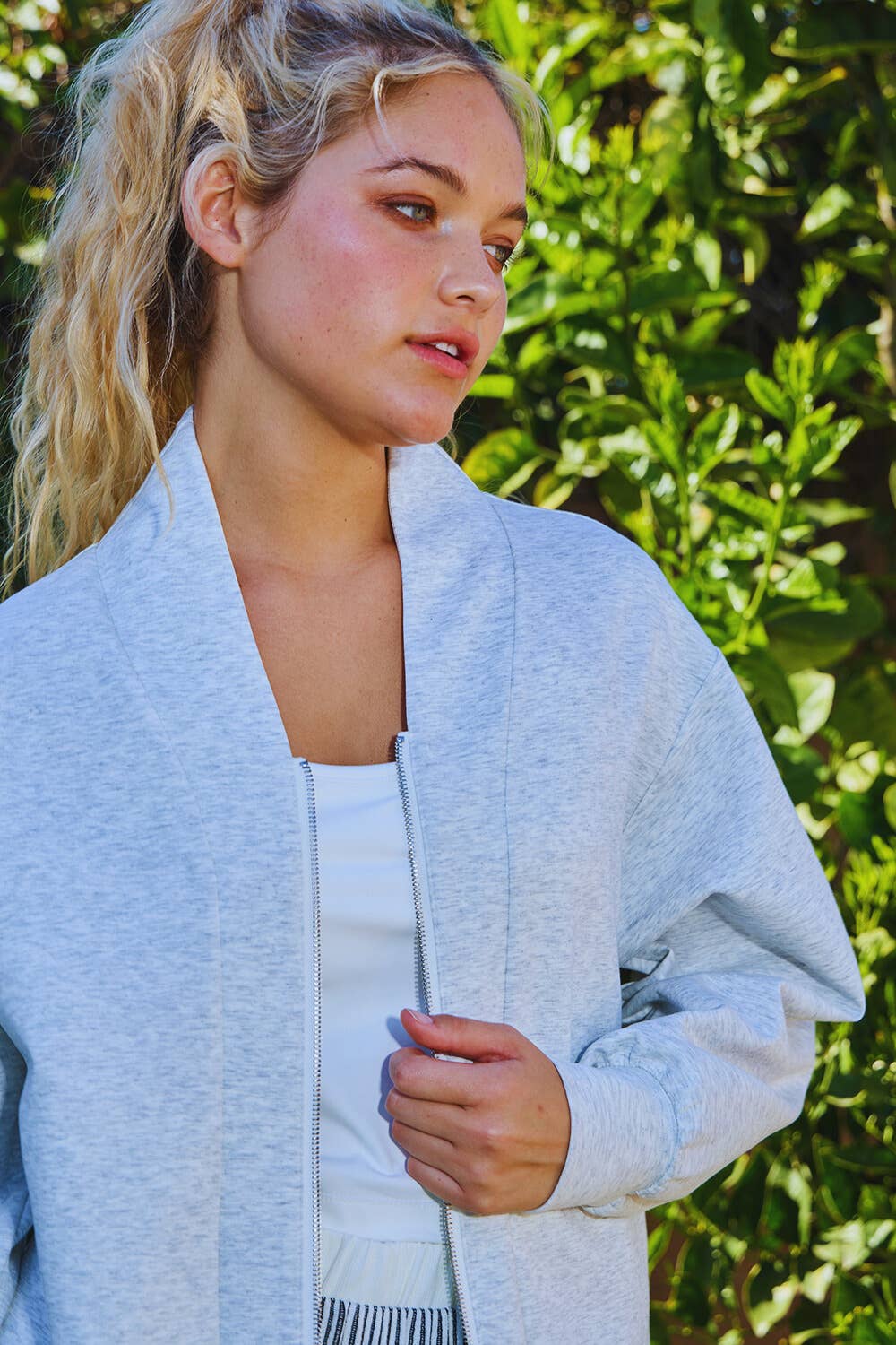 Tracey V-Neck Zip-Through Solid Soft Scuba Jacket