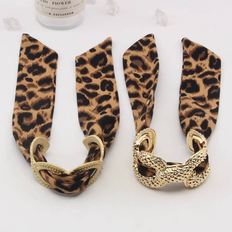 Leopard Pattern Tie Bangle Bracelet in Gold