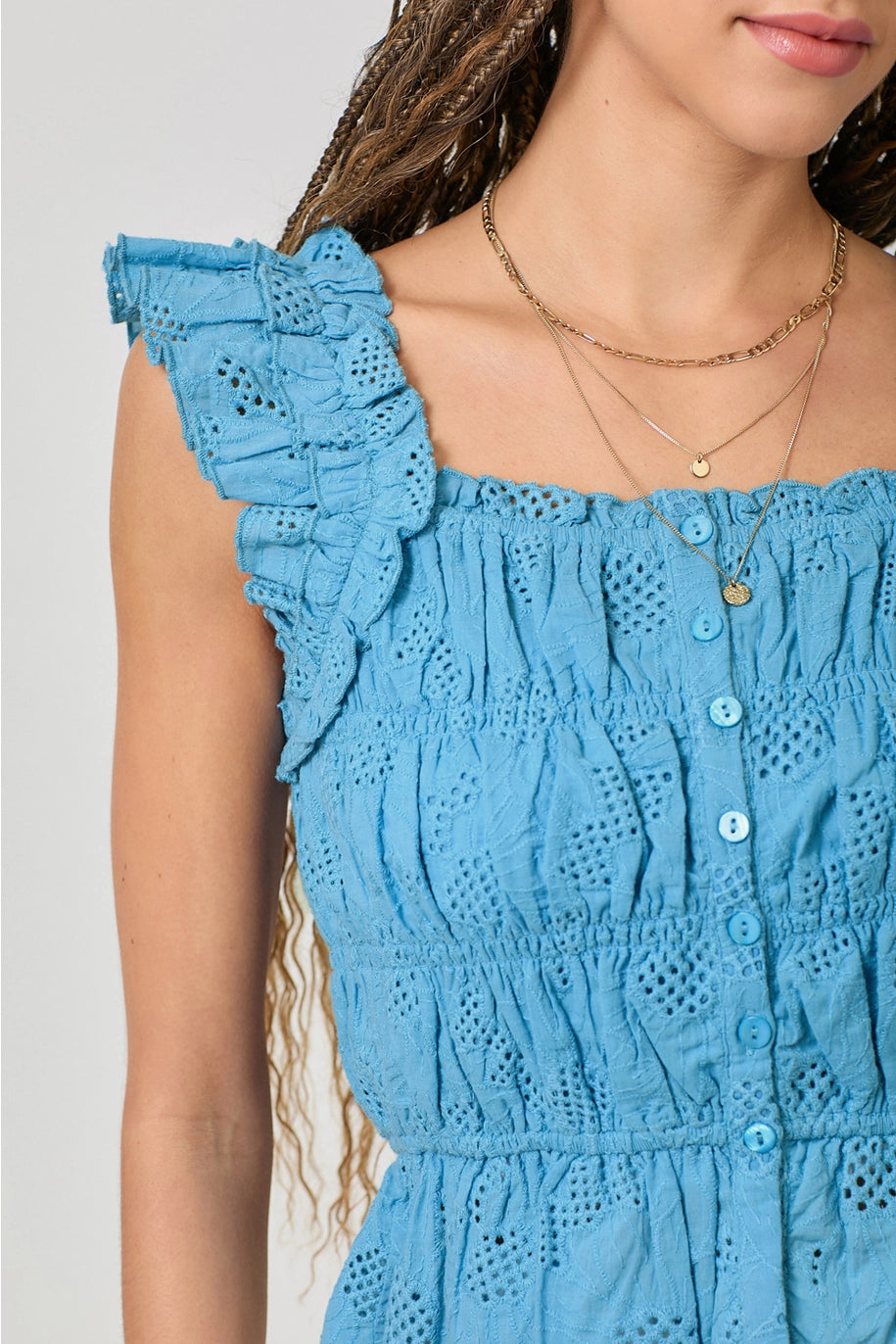 Eloisa Ruffle Shoulder Rutched Top