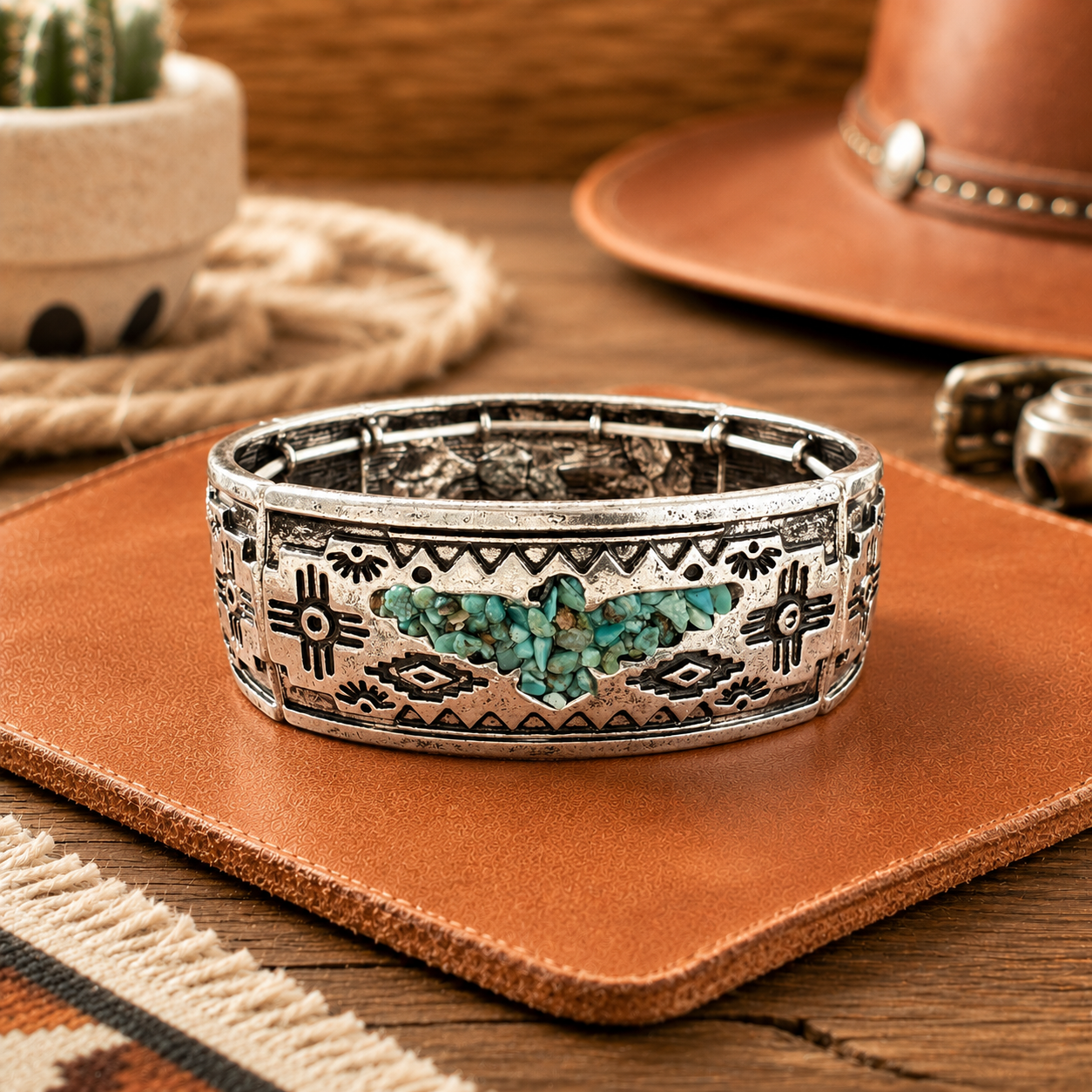 Western Silver Bangle Bracelet – Thunderbird Zia Cuff