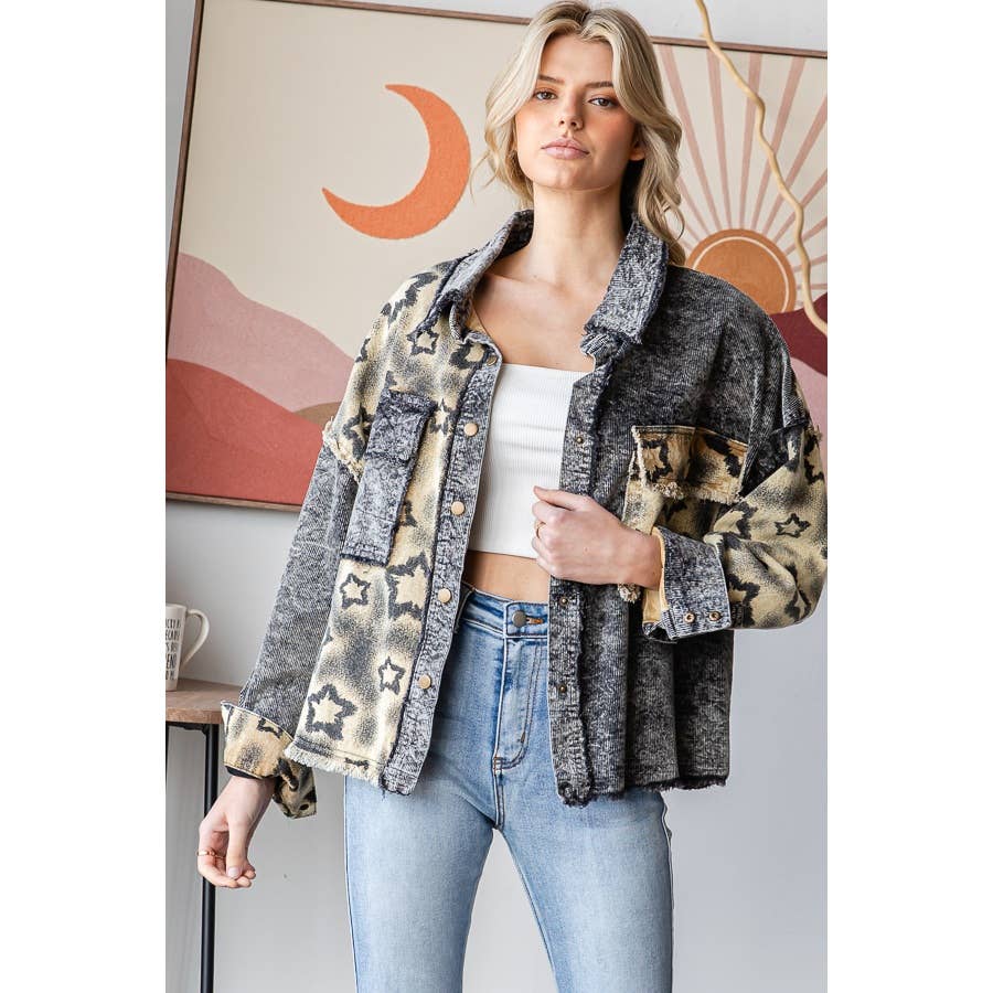 WASHED STAR PRINT CORDUROY MIX JACKET