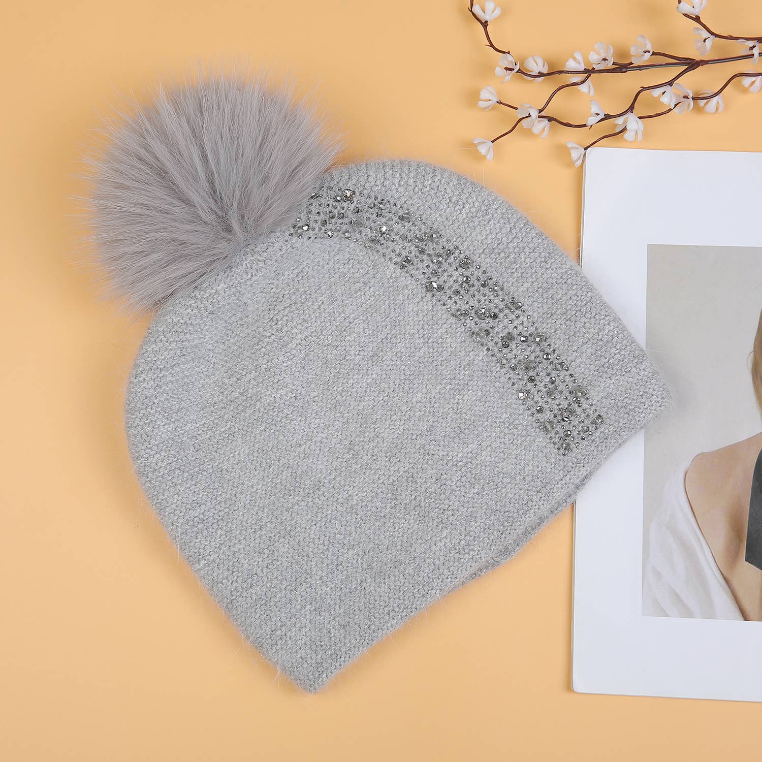 Elegant Sparkle Embellished Pompom Hat