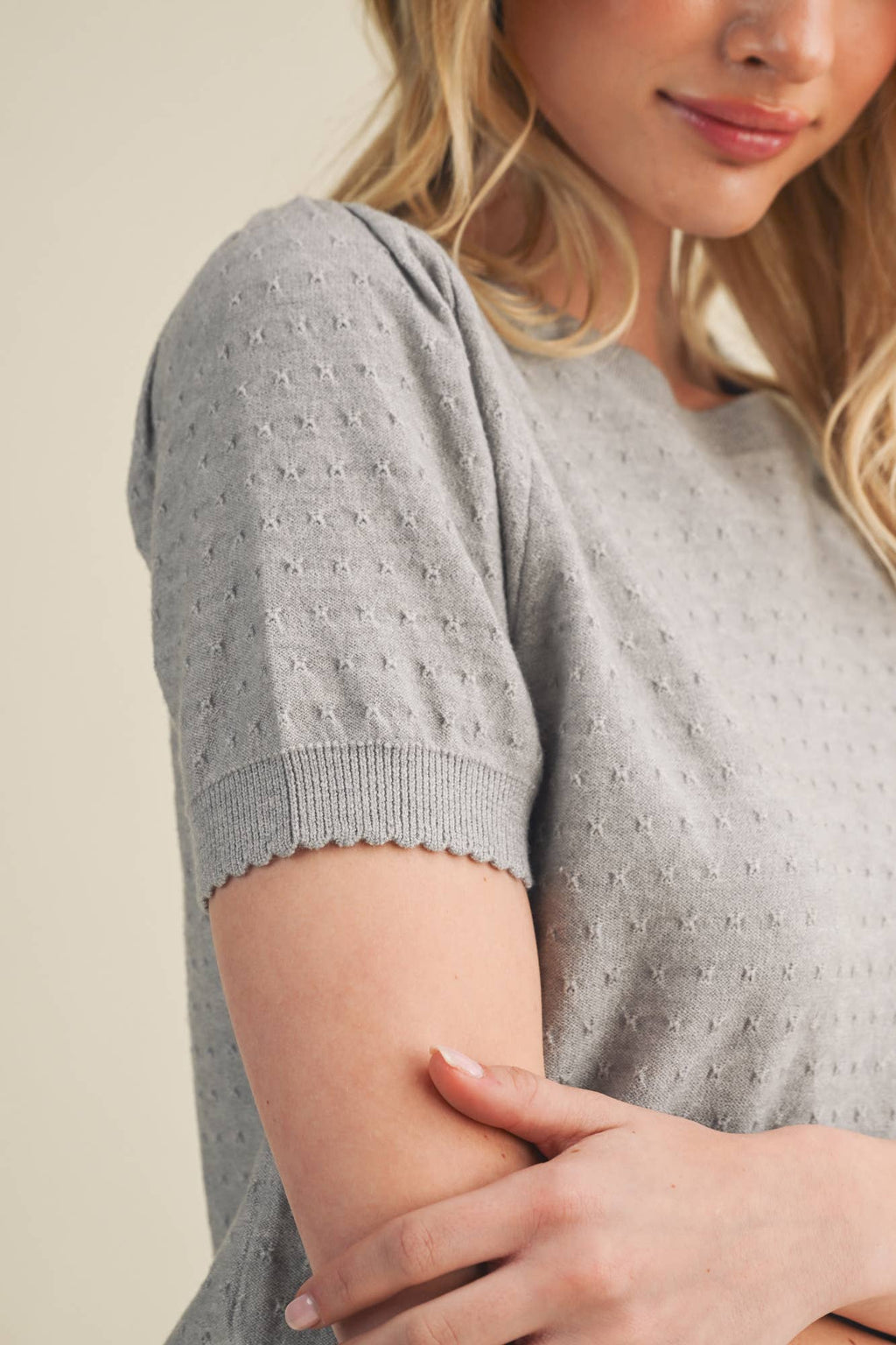 Starburst Pointelle Puff Sleeve Sweater