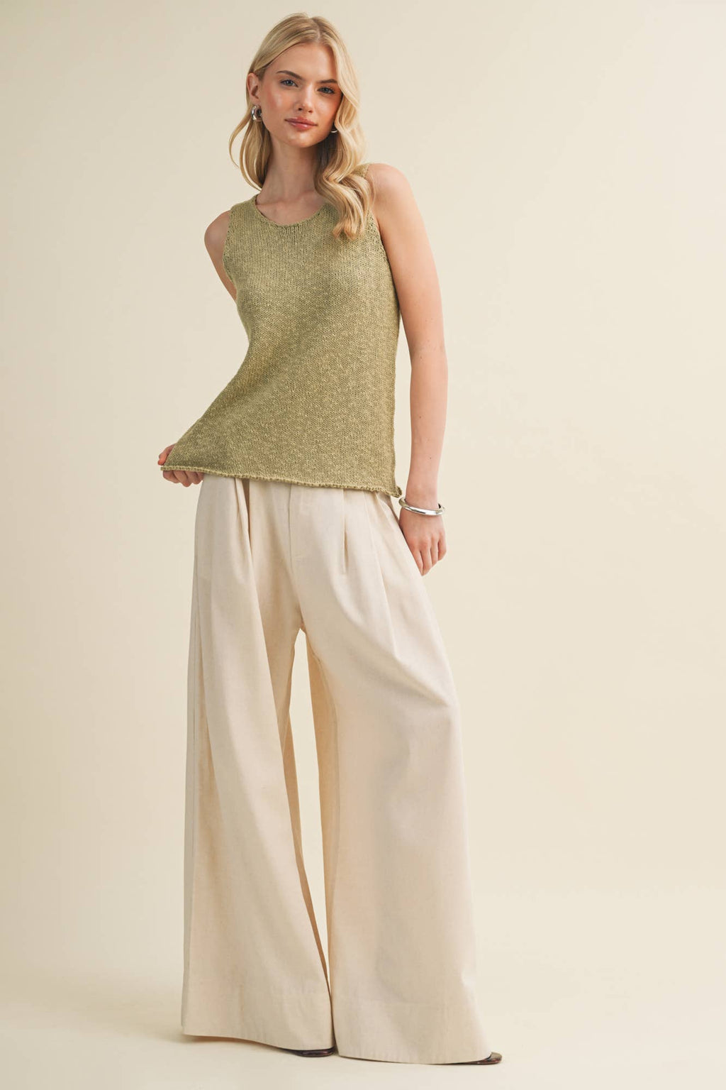 Textural Knit Raw-Edge Sleeveless Top