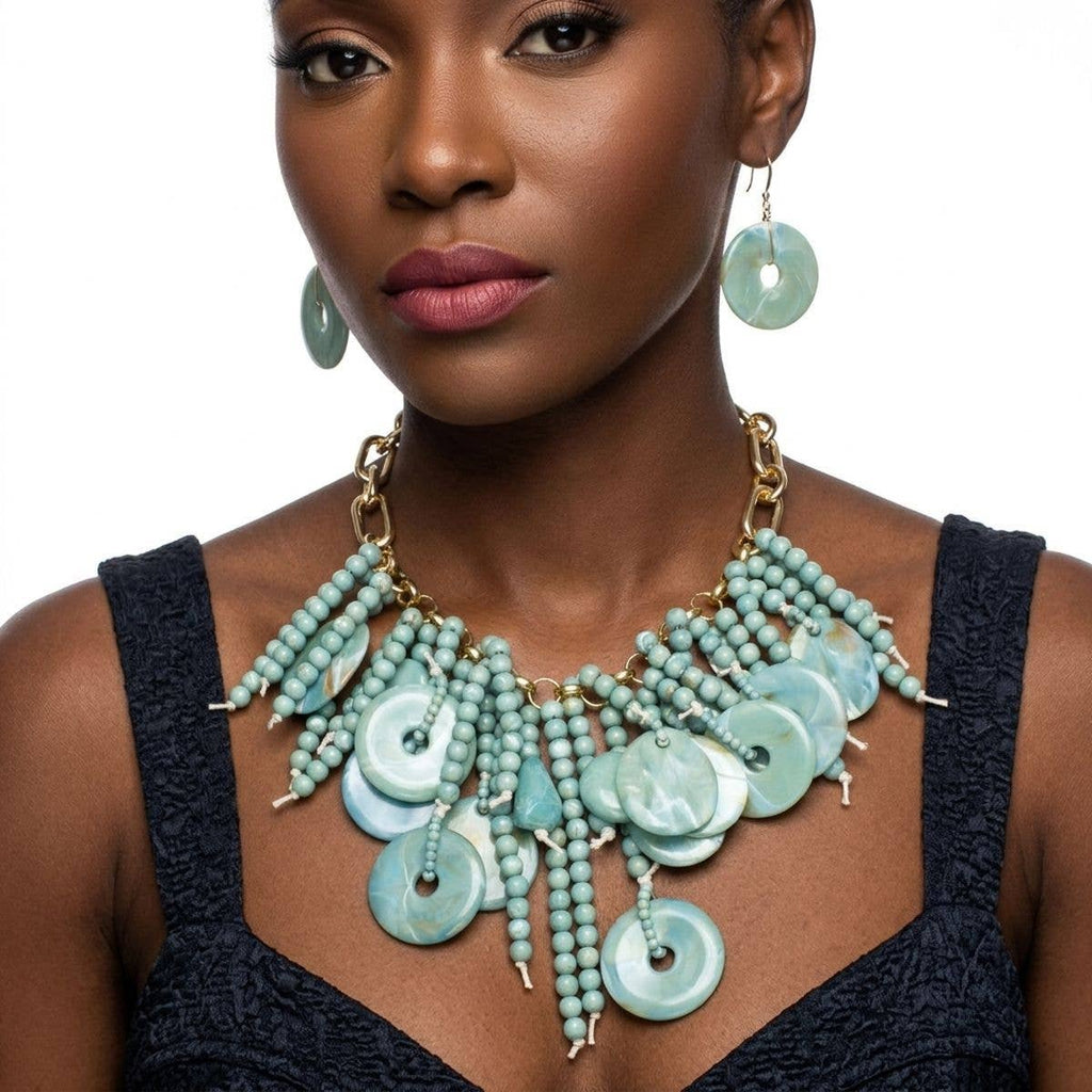 Turquoise Waterfall Fringe Tropical Necklace